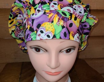 themeprint Surgical Bouffant Hat MARDI GRAS Icons wLime Brim Handmade.