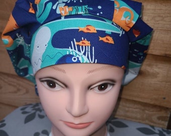 Anemone Reversible Ponytail Scrub Hat Clown Fish Nemo Digital Prints OR Hat Abalone Surgical Hat Scrub Cap