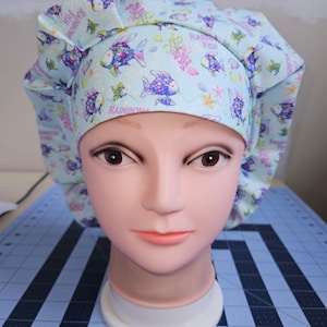 Rainbow Fish surgical scrub medical bouffant hat