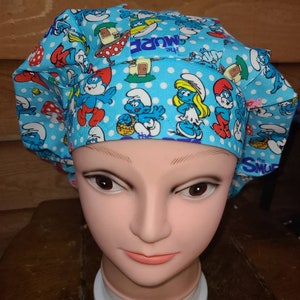 80s blue Cartoon surgical scrub bouffant hat