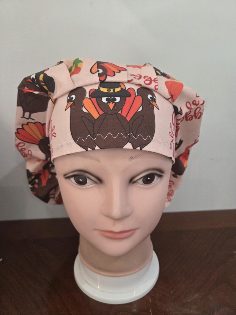 Gobble till you Wobble, Thanksgiving (3 prints) surgical scrub bouffant hat image 7