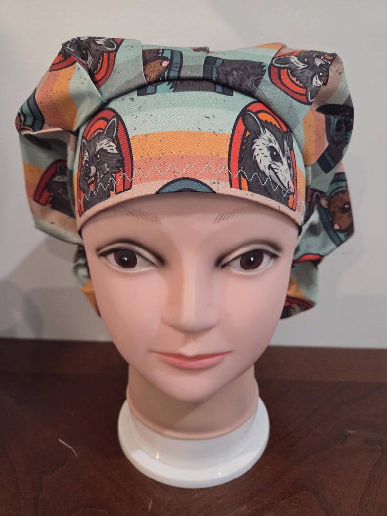 Opossum Surgical (6 prints) Scrub Bouffant Hat, Veterinarian Medical Cap, euro, skull cap image 8