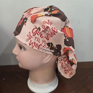 Gobble till you Wobble, Thanksgiving (3 prints) surgical scrub bouffant hat image 8
