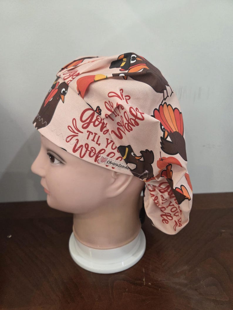 Gobble till you Wobble, Thanksgiving (3 prints) surgical scrub bouffant hat image 8
