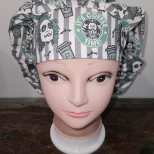 Horror Movie Its Coffee Time/Stripes (3 prints) surgical scrub bouffant hat