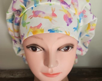 Pastel Bunnies Easter surgical scrub bouffant hat