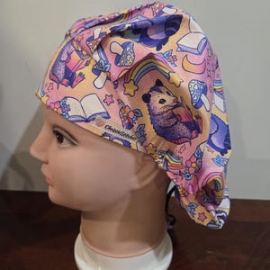 Opossum Surgical (6 prints) Scrub Bouffant Hat, Veterinarian Medical Cap, euro, skull cap image 15