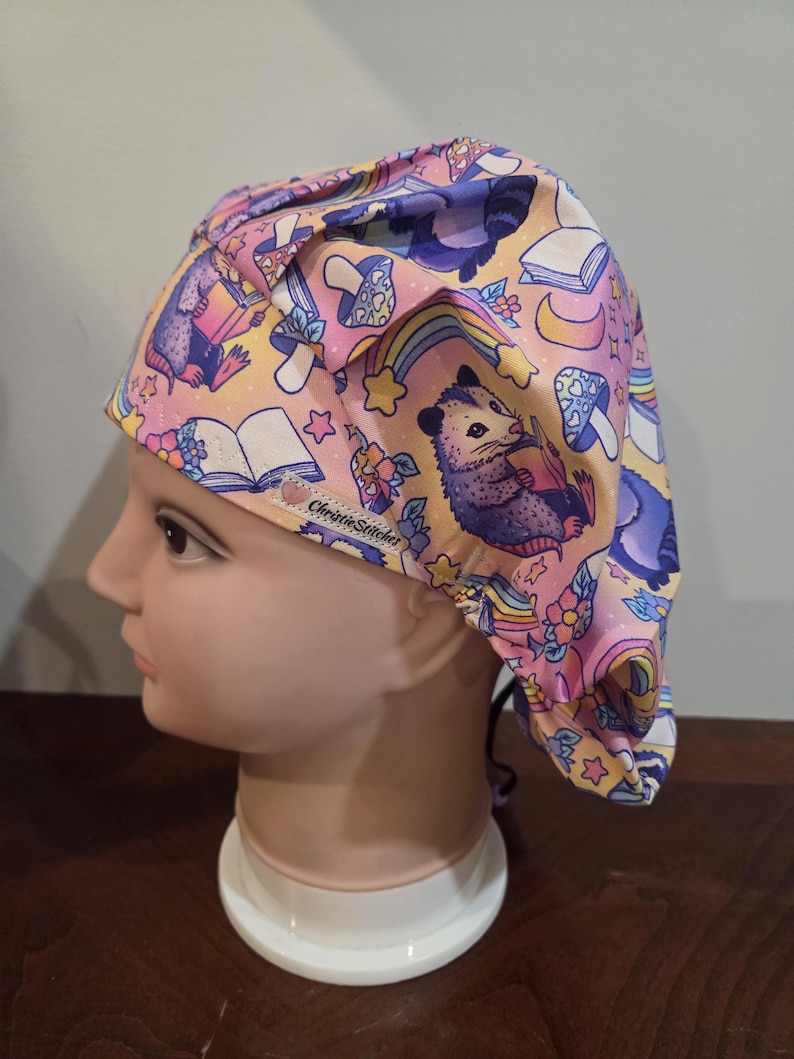 Opossum Surgical (6 prints) Scrub Bouffant Hat, Veterinarian Medical Cap, euro, skull cap image 15
