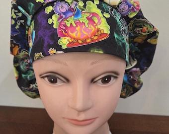 Cartoon villains teacups surgical scrub bouffant hat, euro, skull cap