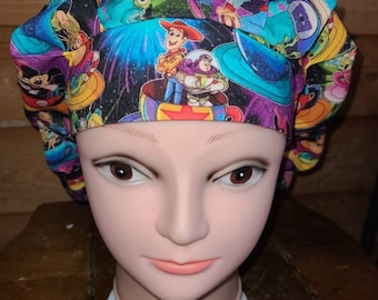 Cartoon Characters (4 prints) surgical scrub bouffant hat, euro, skull cap