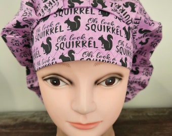 Oh Look a Squirrel (2 prints) surgical scrub bouffant hat, euro, skull cap