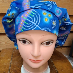 Hanukkah Menorah Dreidel Star (2 prints) surgical scrub bouffant hat