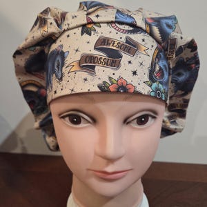 Opossum Surgical (6 prints) Scrub Bouffant Hat, Veterinarian Medical Cap, euro, skull cap image 4