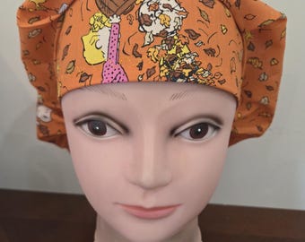 Cartoon Thanksgiving, Fall (2 prints)surgical scrub bouffant hat, euro, skull cap