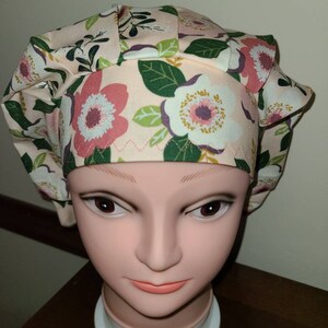 Rose Colored Flowers, Pink surgical scrub bouffant hat
