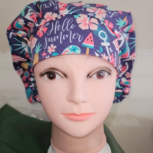 Hello Summer! surgical scrub bouffant hat
