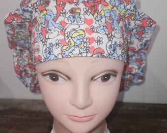 80s blue Cartoon (4 prints) surgical scrub bouffant hat