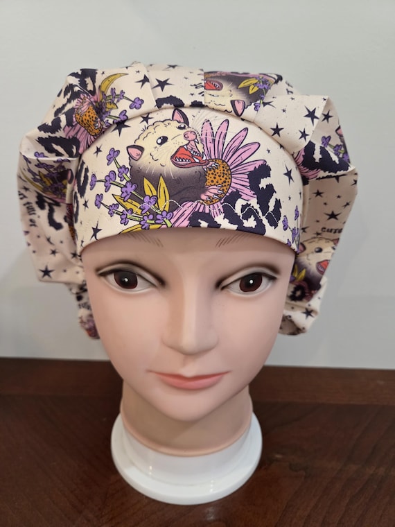 Opossum Surgical (5 prints) Scrub Bouffant Hat, Veterinarian Medical Cap, euro, skull cap