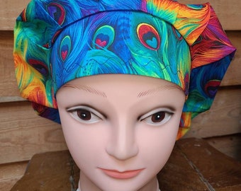 Peacock Feathers (5 colors) surgical scrub bouffant hat