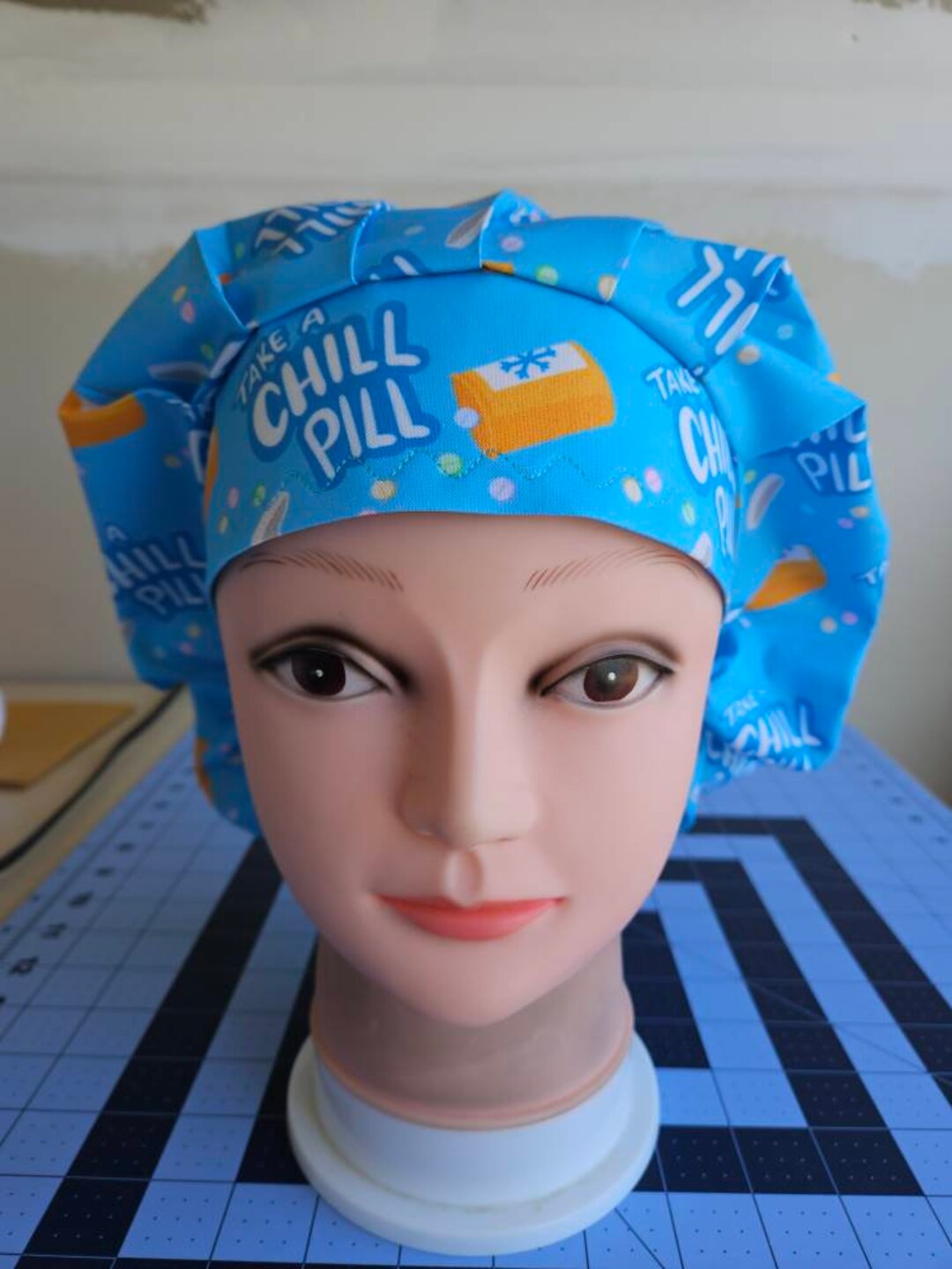 Take a Chill Pill, Anesthesia 2 Prints Surgical Scrub Bouffant Hat 