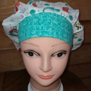 Cartoon Mermaid princess (4 prints) surgical scrub bouffant hat
