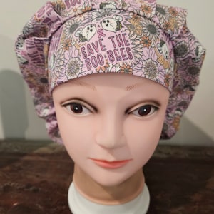 Check your Boo-Bees! Breast cancer awareness (6 prints) surgical scrub bouffant hat