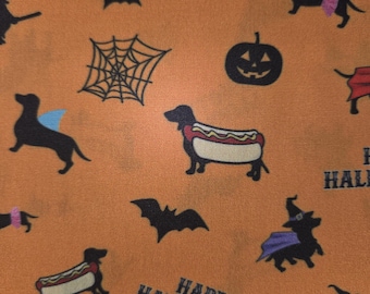 Happy Halloweenie, doxie, Halloween (2 prints) surgical scrub bouffant hat, euro, skull cap