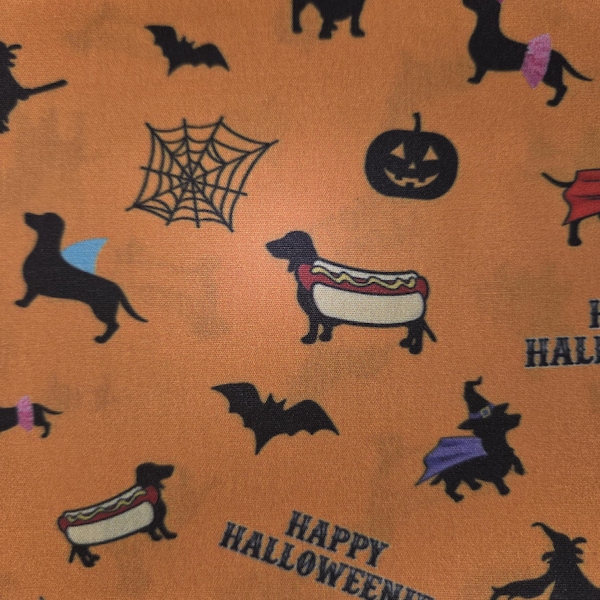 Happy Halloweenie, doxie, Halloween (2 prints) surgical scrub bouffant hat, euro, skull cap