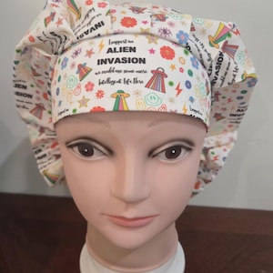 I support alien invasion surgical scrub bouffant hat, euro, skull cap