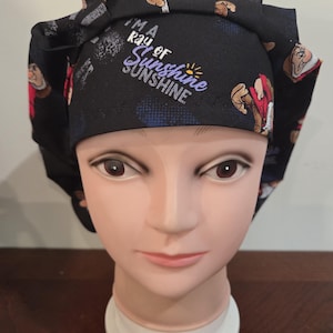 Cartoon princess movie (7 prints) surgical scrub bouffant hat, euro, skull cap