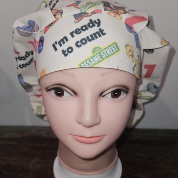 Im ready to count, surgery, kid characters surgical scrub bouffant hat, euro, skull cap
