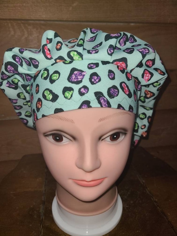 Gemstones Cheetah Print (polycotton blend) surgical scrub bouffant hat, euro, skull cap