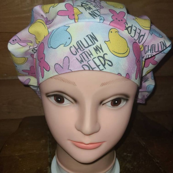 Chillin with my Peeps, Easter surgical scrub bouffant hat