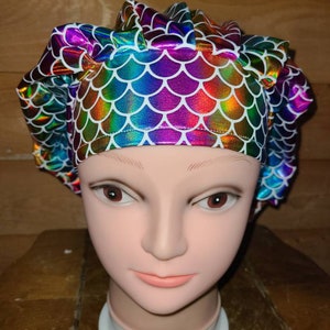 Rainbow Metallic Mermaid (2 prints) (KNIT) surgical scrub bouffant hat