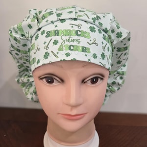Shamrocks, sutures & scrubs surgical scrub bouffant hat, euro, skull cap