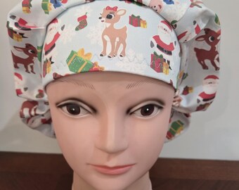 Cartoon reindeer Christmas (7 colors) surgical scrub bouffant hat, euro, skull cap