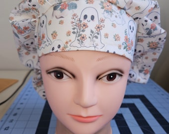Ghosts and Flowers surgical scrub bouffant hat