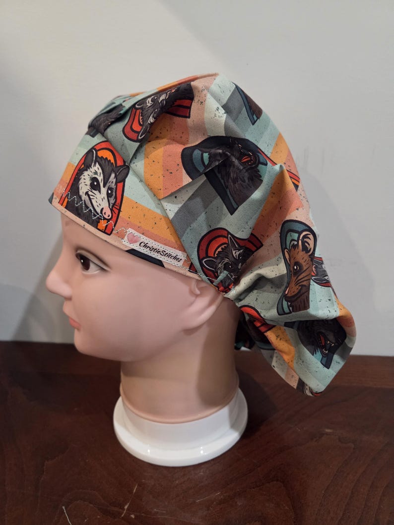 Opossum Surgical (6 prints) Scrub Bouffant Hat, Veterinarian Medical Cap, euro, skull cap image 9