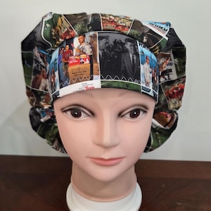 Classic 80s movies (4 prints) surgical scrub bouffant hat, euro, skull cap