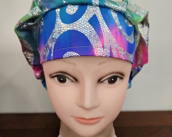 Bright colored KNIT metallic (6 prints) surgical scrub bouffant hat