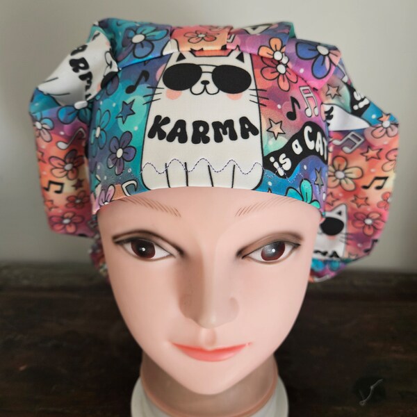 Karma is a cat... surgical scrub bouffant hat