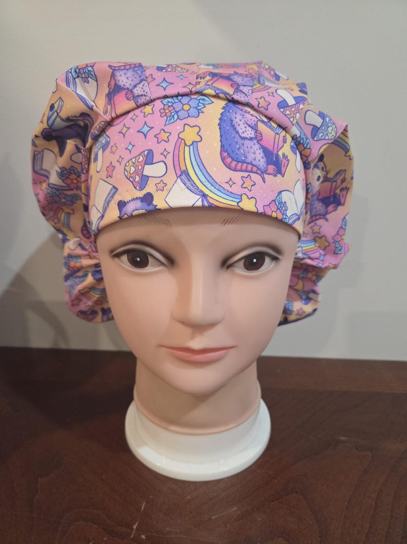 Opossum Surgical (6 prints) Scrub Bouffant Hat, Veterinarian Medical Cap, euro, skull cap image 14