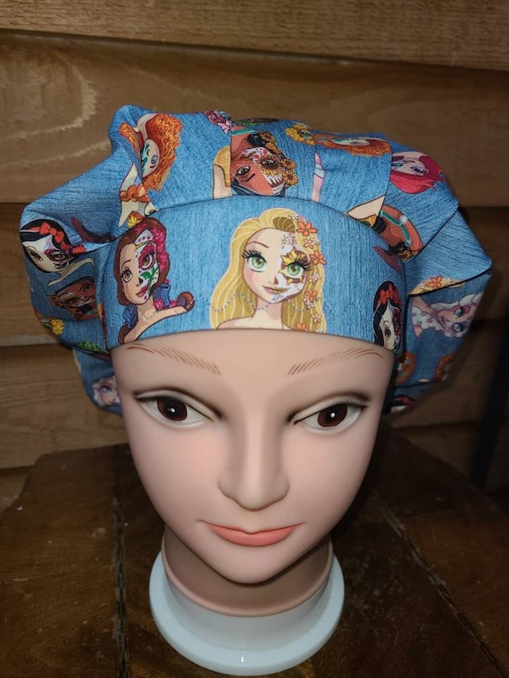 Cartoon Princess (3 prints) surgical scrub bouffant hat, euro, skull cap