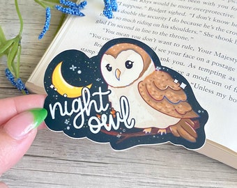 Night Owl Sticker: Book Lover Gift, Weatherproof Vinyl