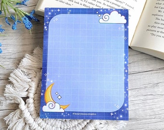 Celestial Moon & Stars Notepad | 4.25 x 5.5 Notepad | Cute Notepad | Midnights | Cute Memo Pad | Halloween Stationery | Cute Office Notes