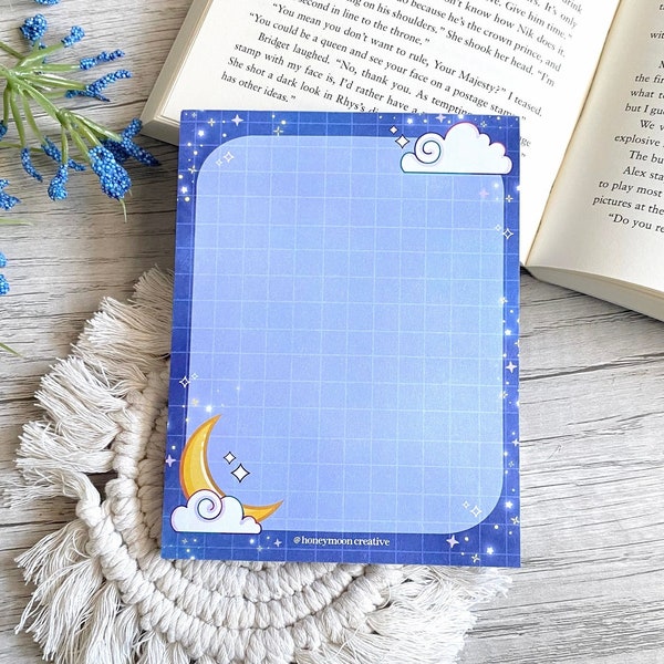 Celestial Moon & Stars Notepad | 4.25 x 5.5 Notepad | Cute Notepad | Midnights | Cute Memo Pad | Halloween Stationery | Cute Office Notes