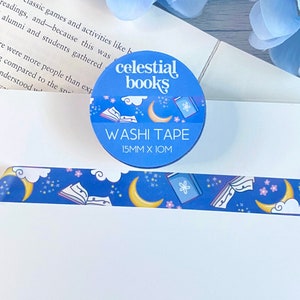 Celestial Books Washi Tape | Aesthetic Washi Tape | Kawaii Cute Stationery | Book Washi Tape | Bookish Stationery | Bullet Journal Tape Cute