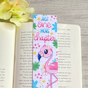 Flamingo Bookmark: One More Chapter, Floral Laminated Cardstock