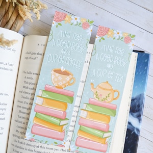Kawaii Coffee Tea Bookmark Set: Glossy Laminated Book Lover Gift