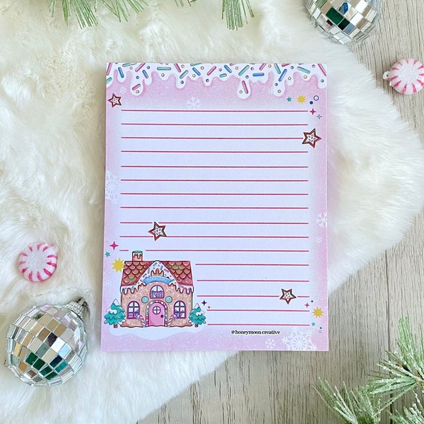 Pink Gingerbread Bookish Holiday Notepad, 4.25 x 5.5 Notepad, Gingerbread Decor, Cute Notepad, Christmas, Cute Memo Pad, Bookish Stationery